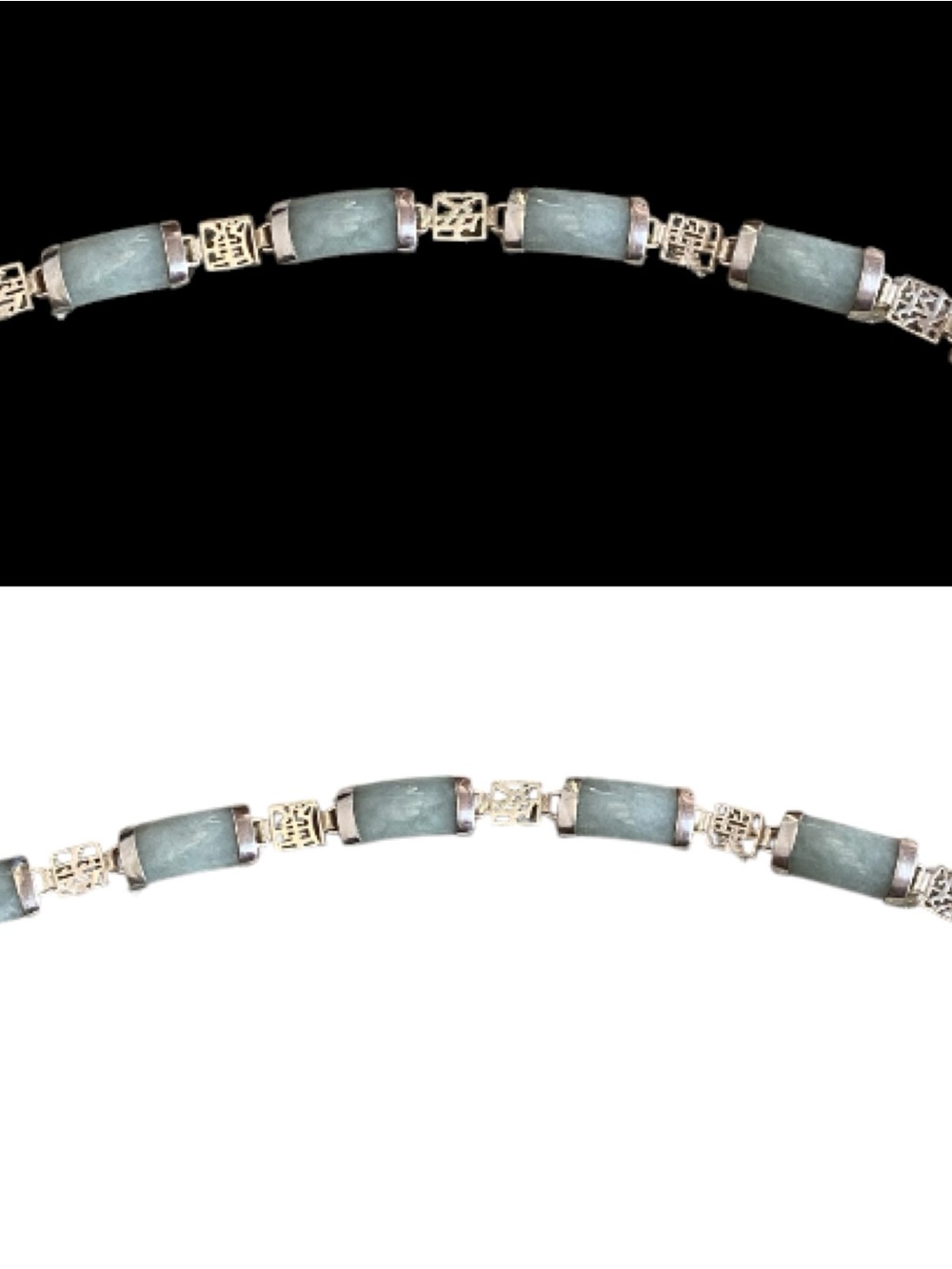 Vintage 925 Sterling Silver Jade link bracelet - Picture 4 of 6